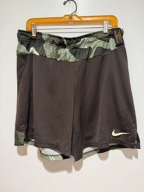 Nike Black Athletic Shorts with Green Camo Trim